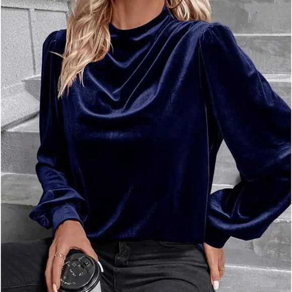 Luxe Velvet Cowl Neck Top Blouse Shirt - Picture 13 of 16